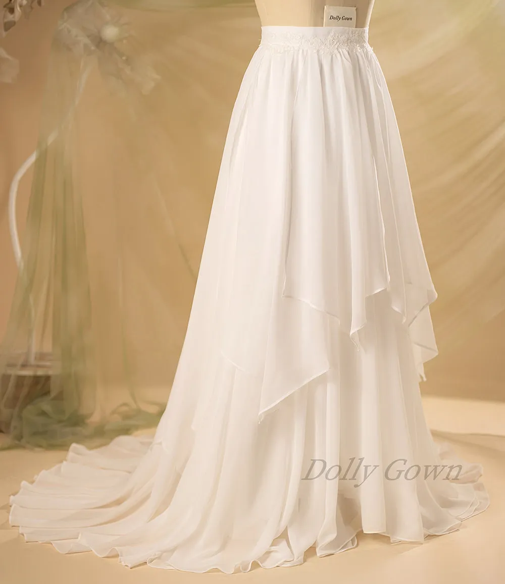 Katriel Irregular Chiffon Bridal Wedding Skirt with Chapel Train