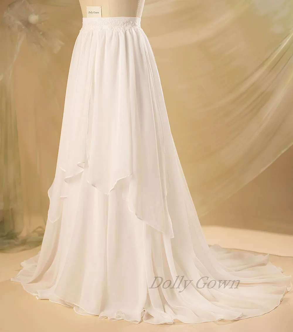 Katriel Irregular Chiffon Bridal Wedding Skirt with Chapel Train