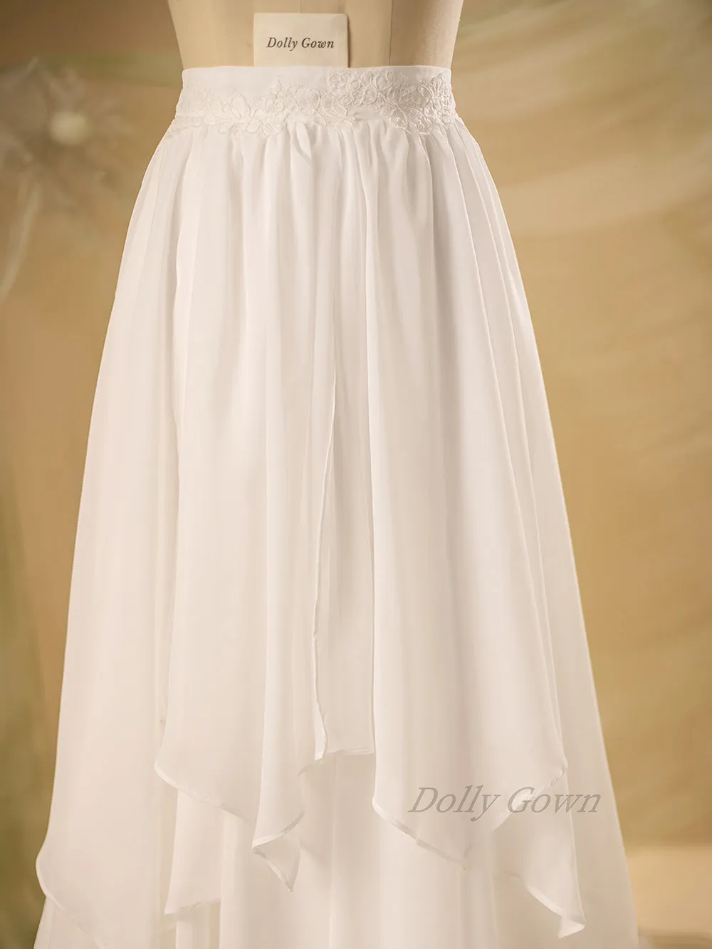 Katriel Irregular Chiffon Bridal Wedding Skirt with Chapel Train