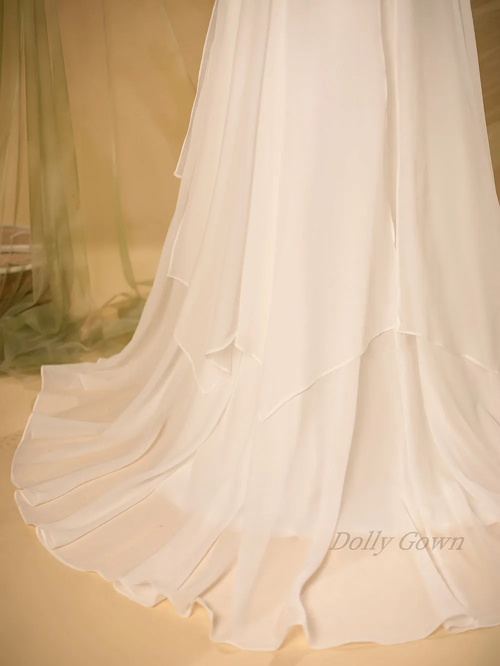 Katriel Irregular Chiffon Bridal Wedding Skirt with Chapel Train