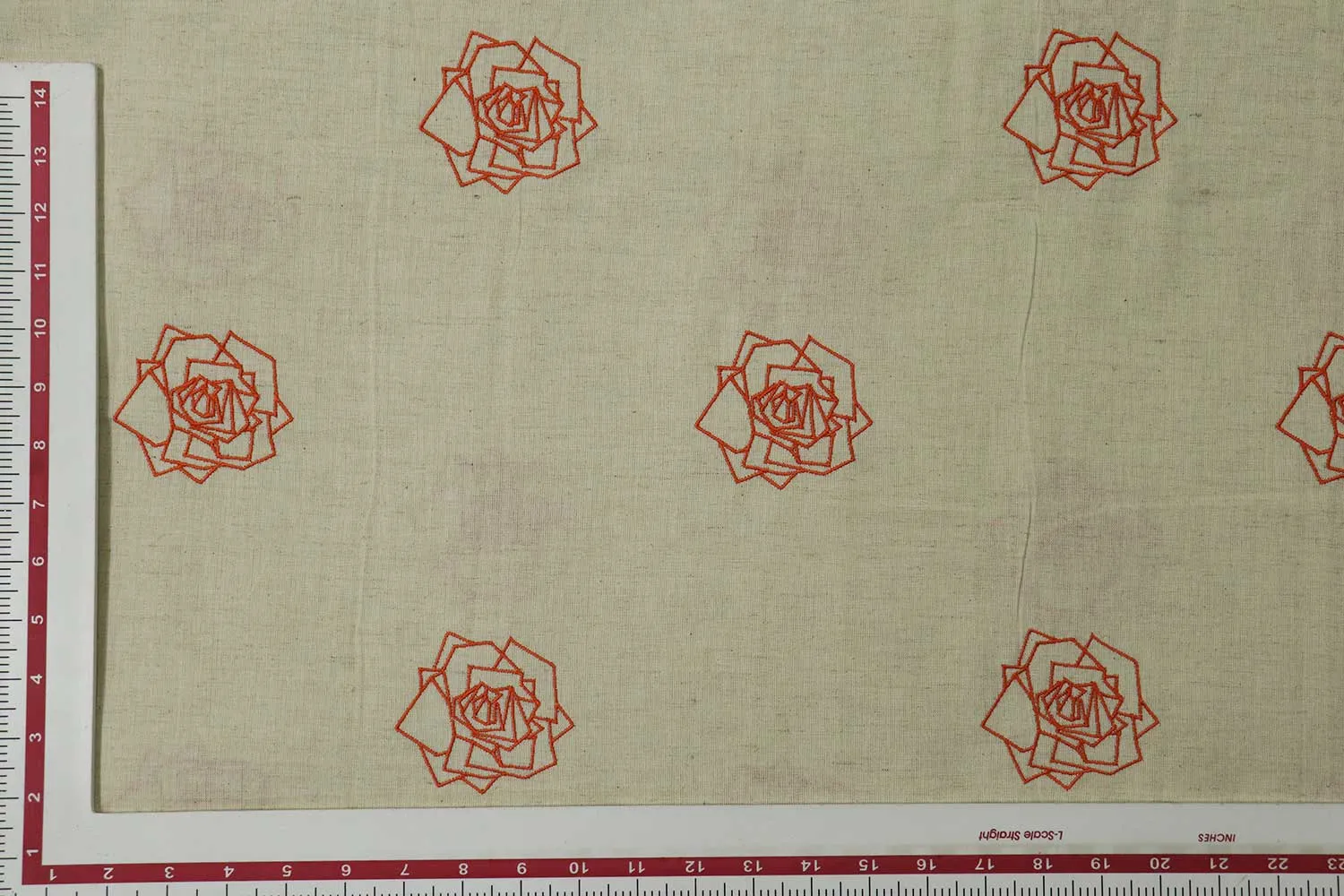 Light Beige Motifs Embroidered Cotton Flax Fabric