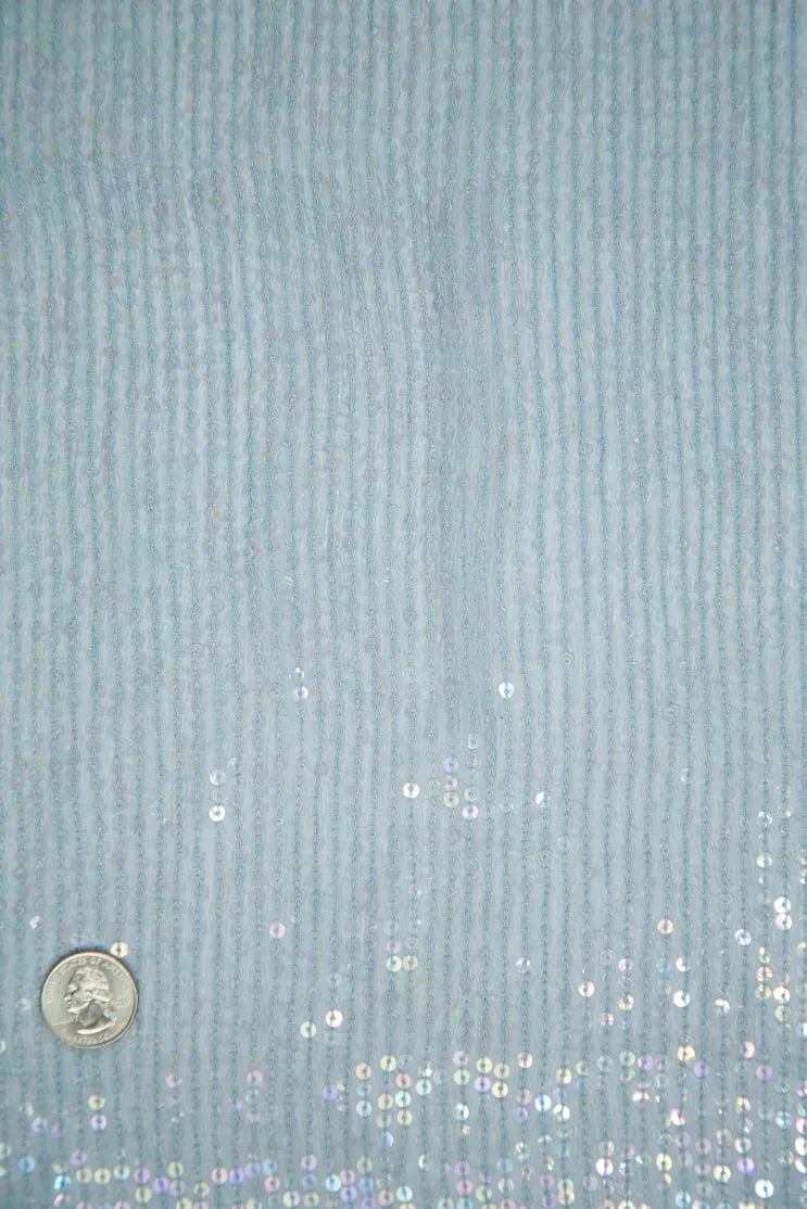 Light Blue Sequins & Beads on Silk Chiffon JEC-132-7 Fabric