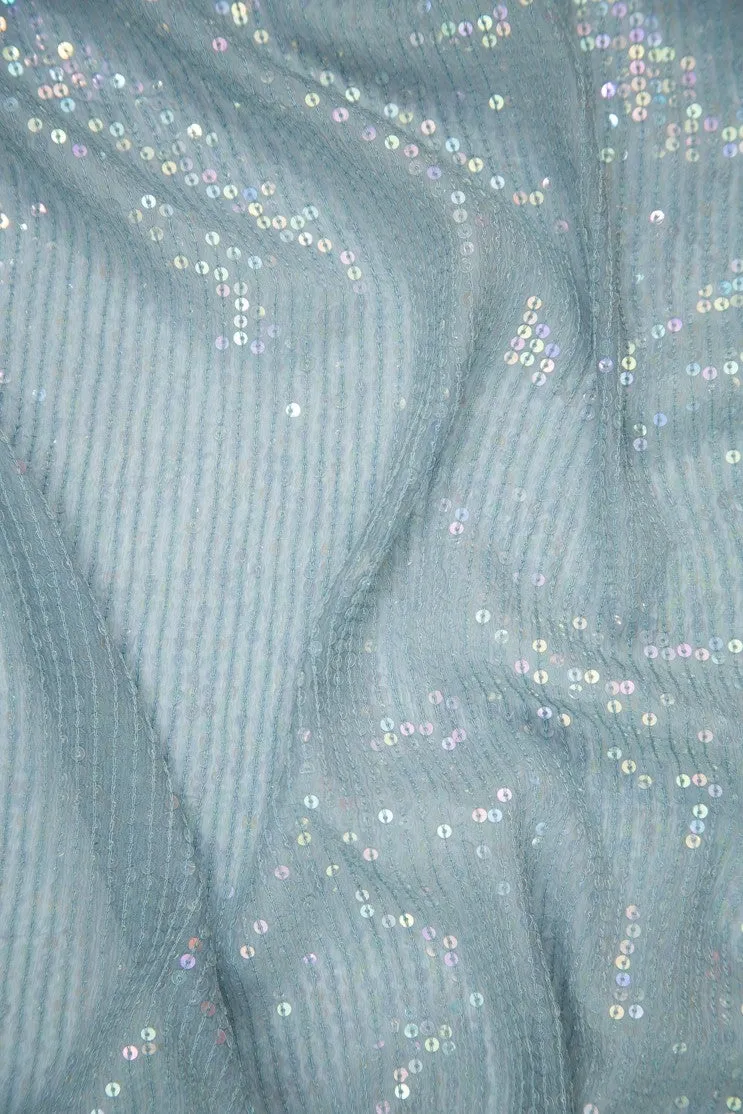 Light Blue Sequins & Beads on Silk Chiffon JEC-132-7 Fabric