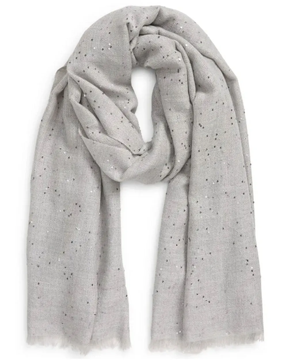 Light Grey Cashmere Silk Paillette Sequin Scarf