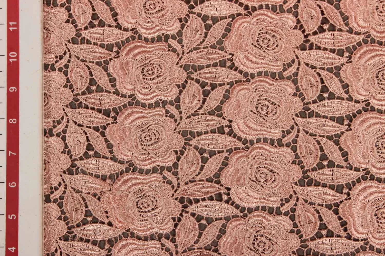 Light Peach Embroidered Chemical Lace Fabric