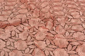 Light Peach Embroidered Chemical Lace Fabric