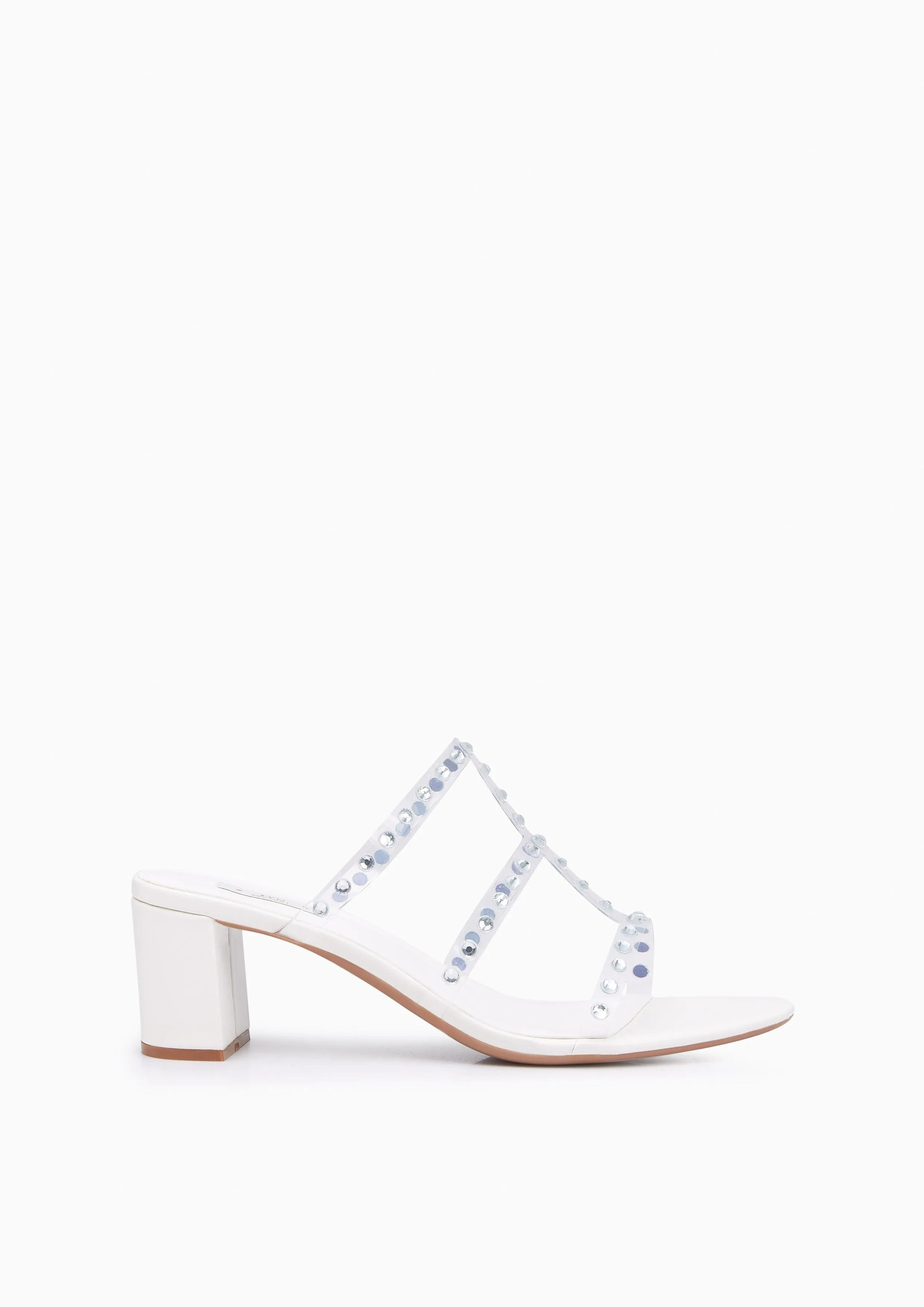 Linda Crystal Low Heel Sandals White