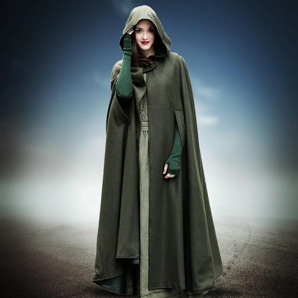 Long Winter Button-Closure Cloak