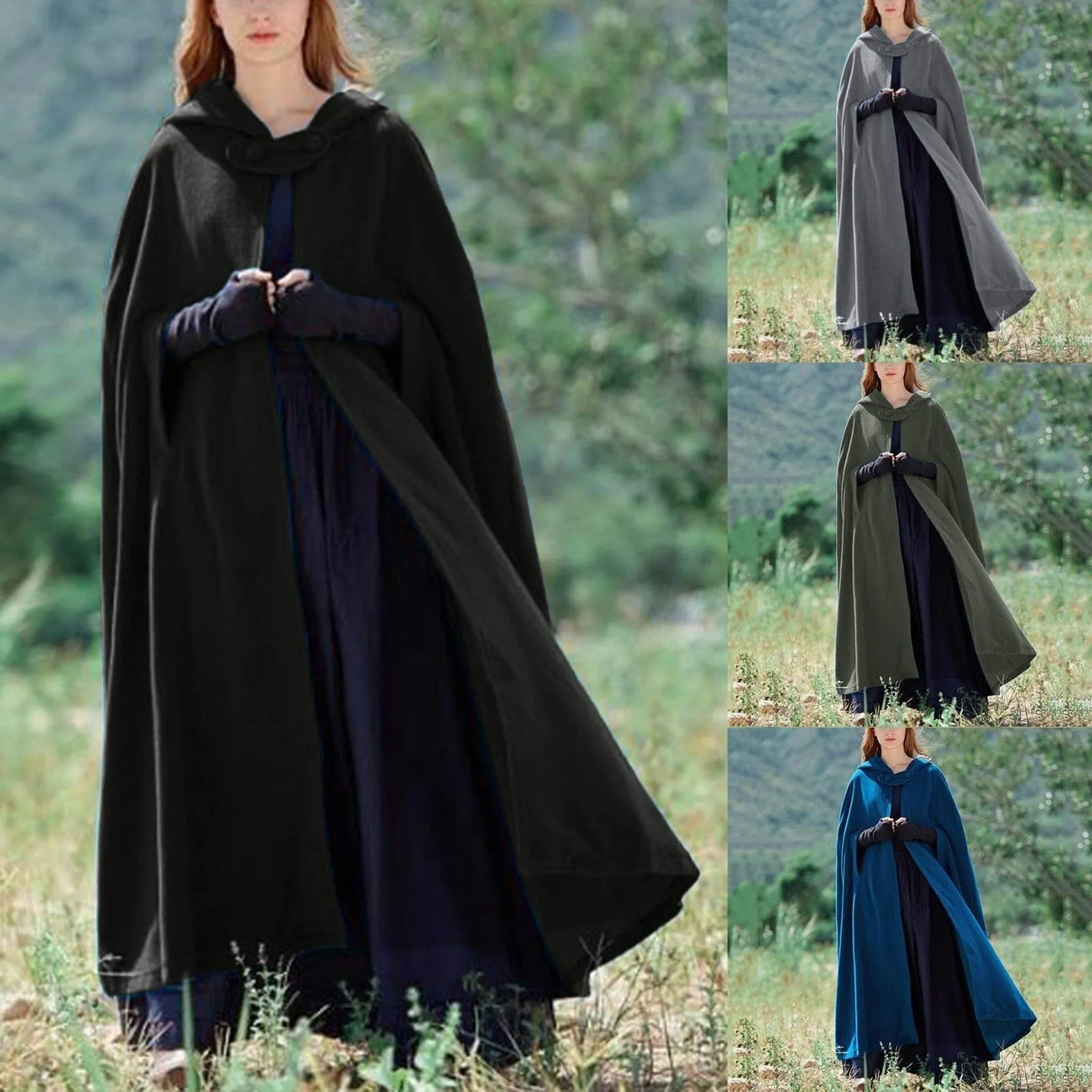 Long Winter Button-Closure Cloak