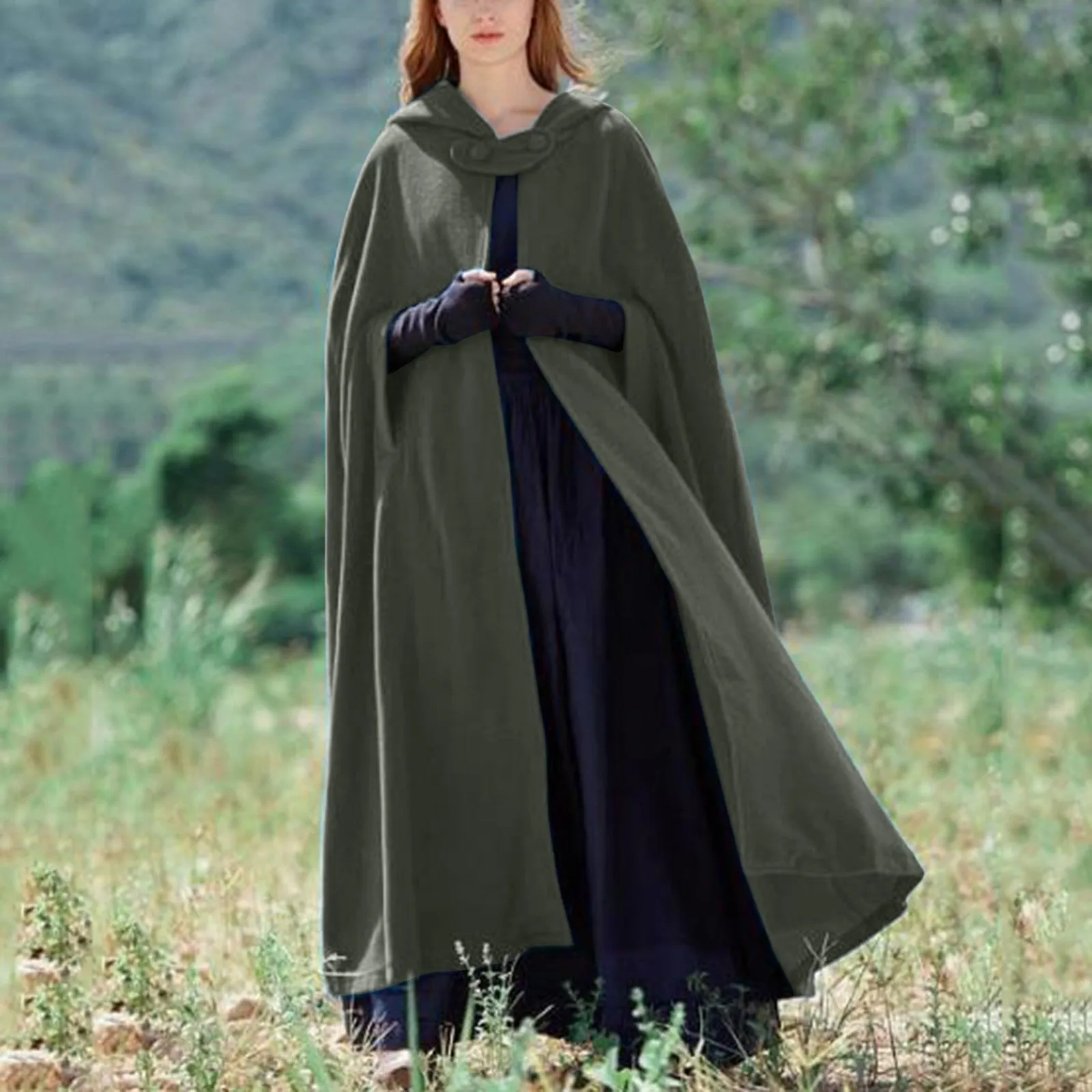 Long Winter Button-Closure Cloak