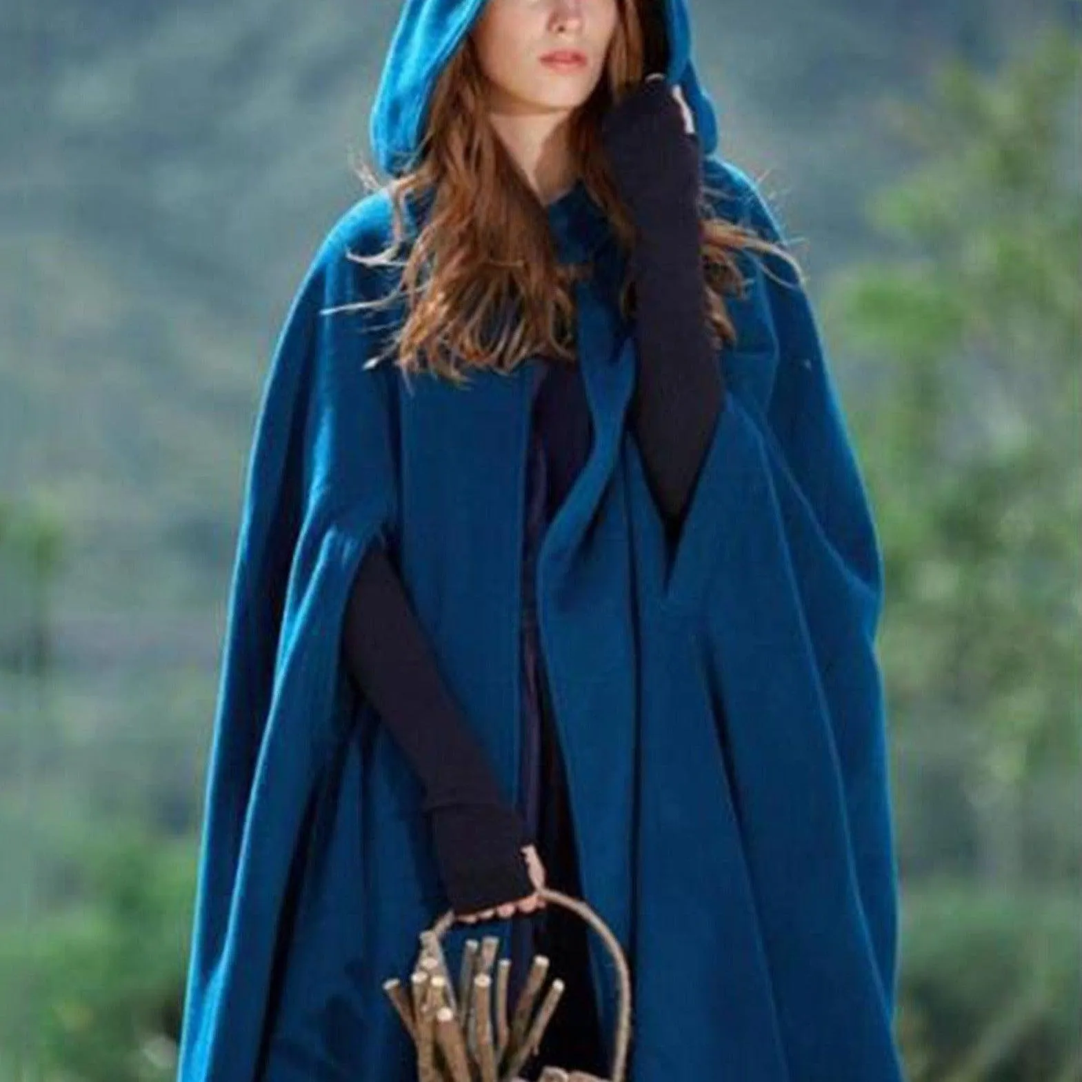 Long Winter Button-Closure Cloak