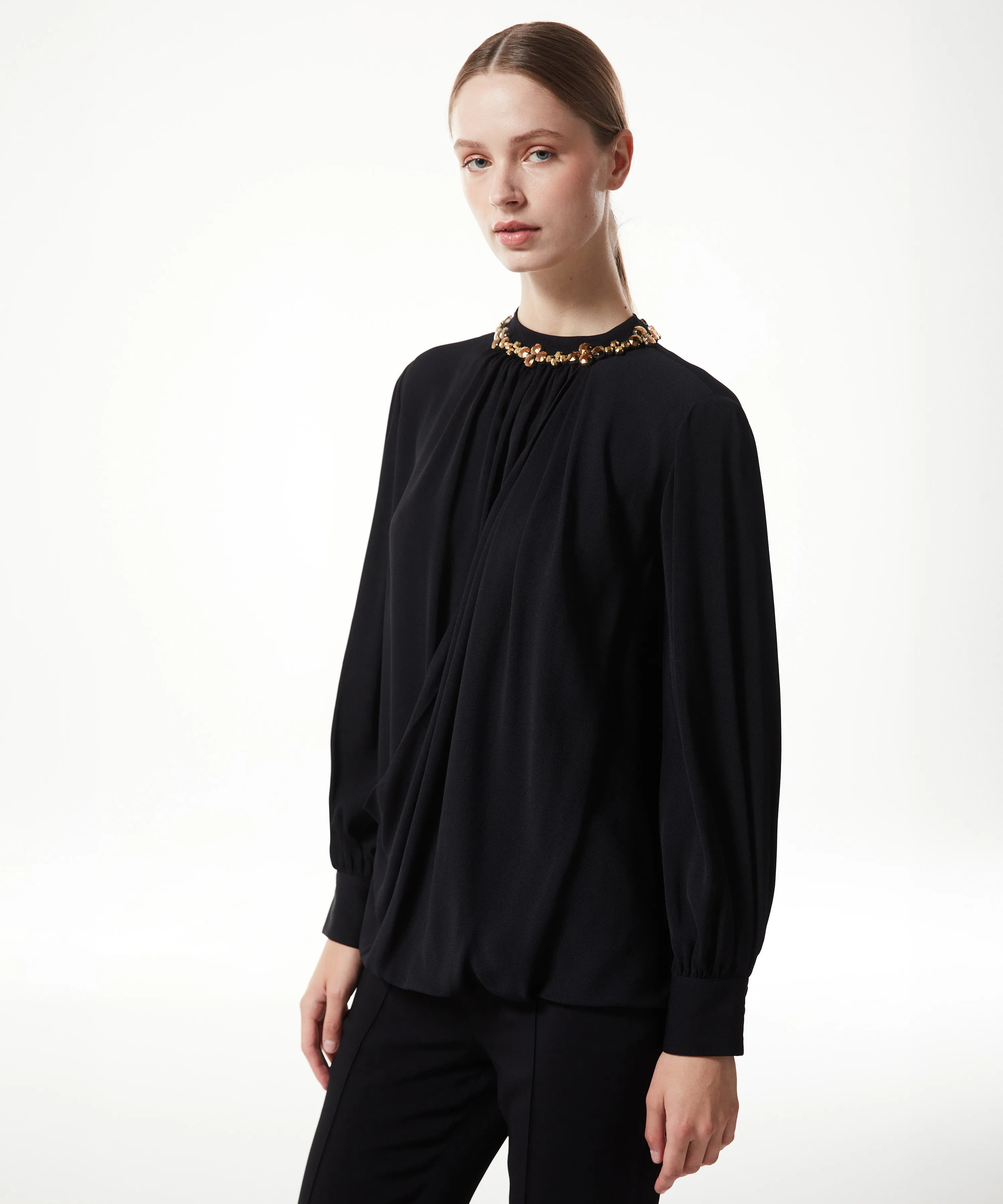 Machka Stone-Embroidered Blouse Black