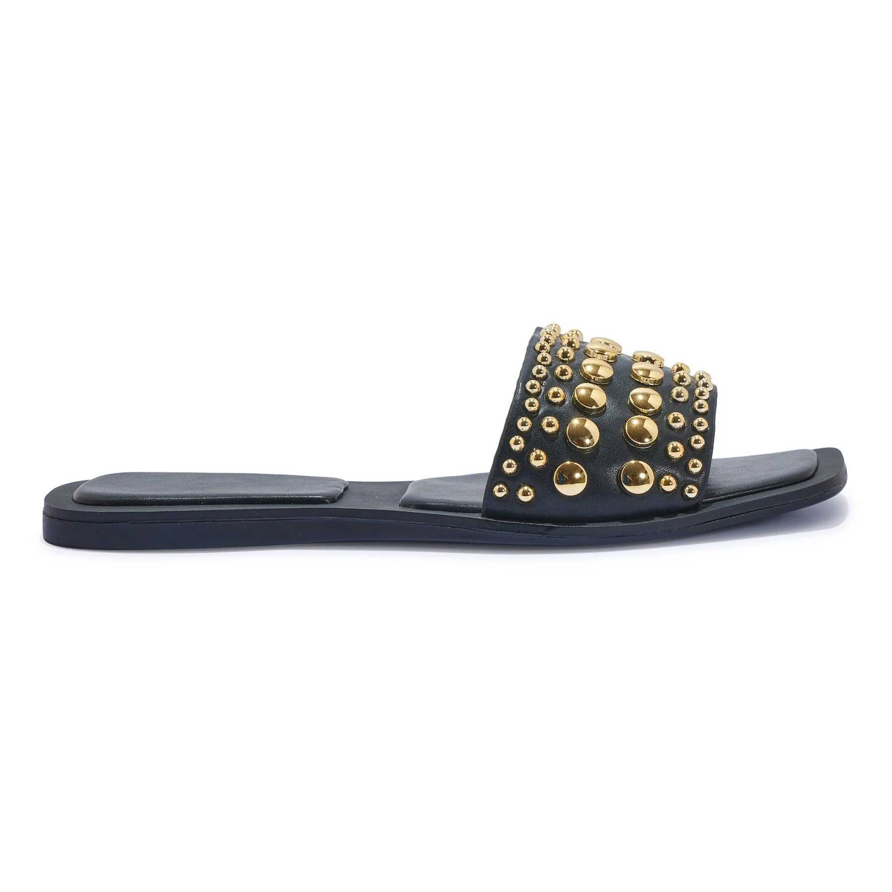 MARIE BLACK GOLD BEADED SLIDERS