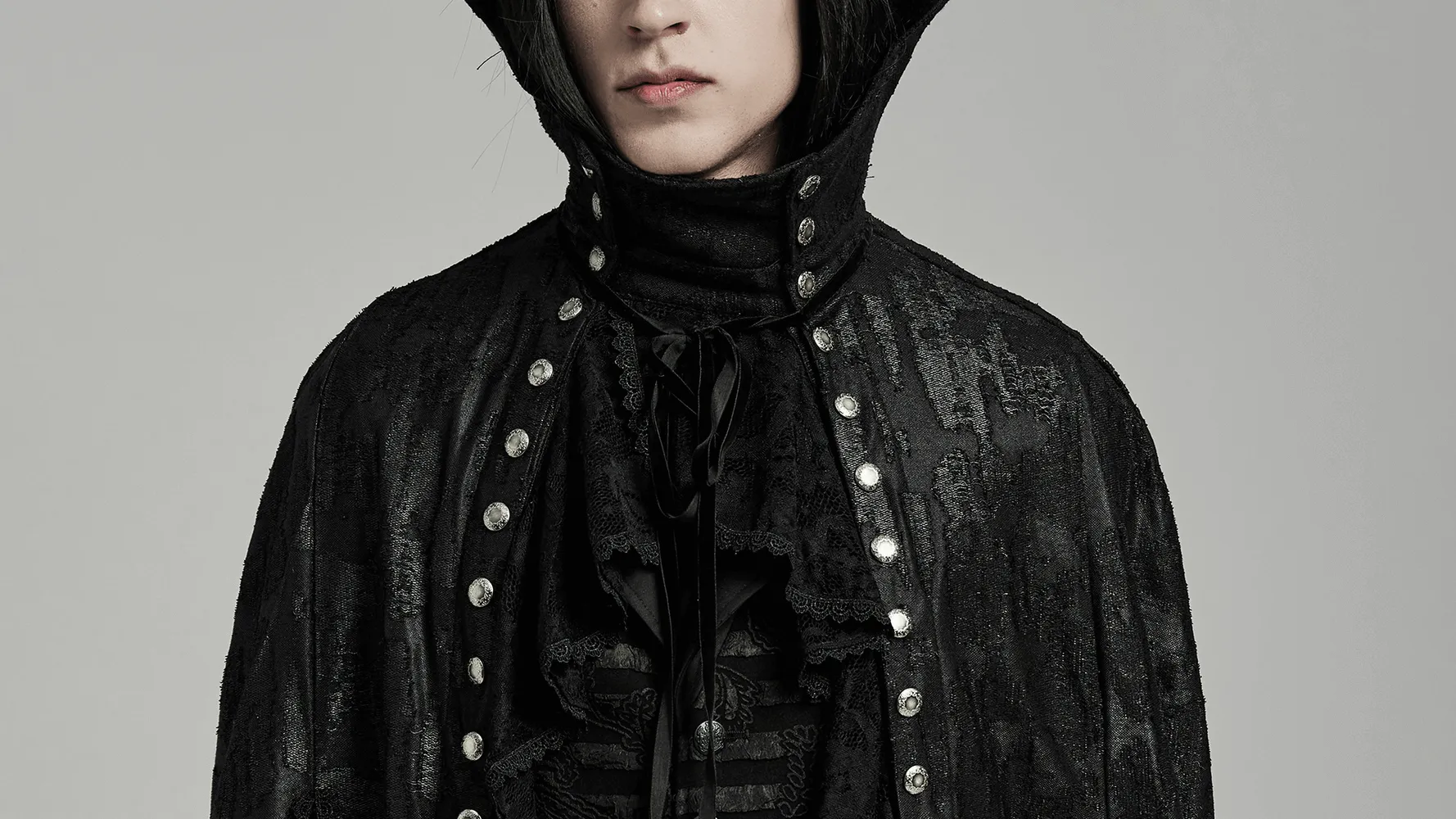 Men's Gothic Bat Collar Cape with Lace Detail