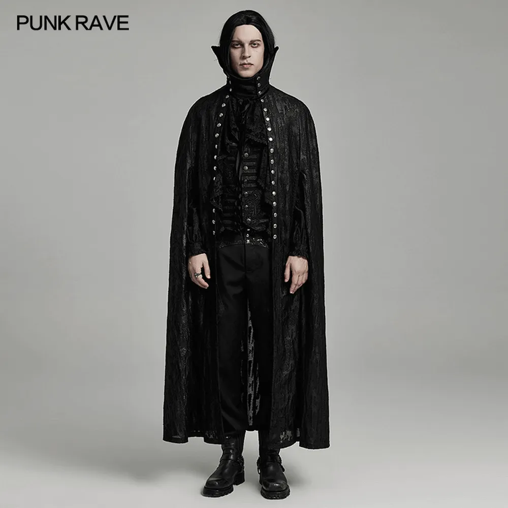 Men's Gothic Bat Collar Cape with Lace Detail