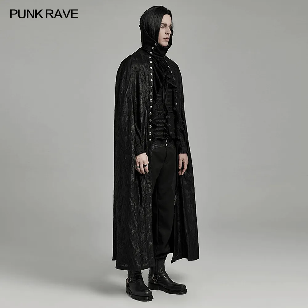 Men's Gothic Bat Collar Cape with Lace Detail