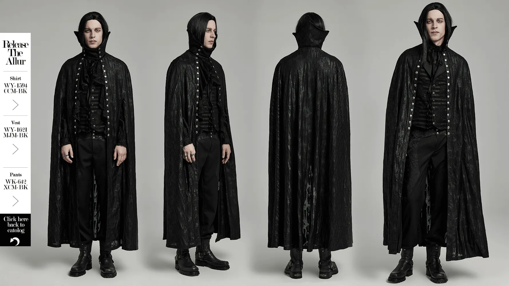 Men's Gothic Bat Collar Cape with Lace Detail