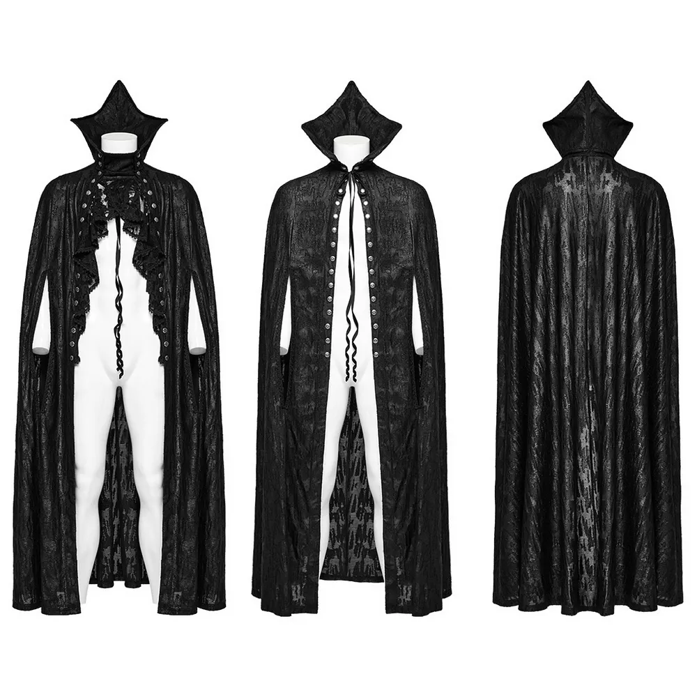 Men's Gothic Bat Collar Cape with Lace Detail