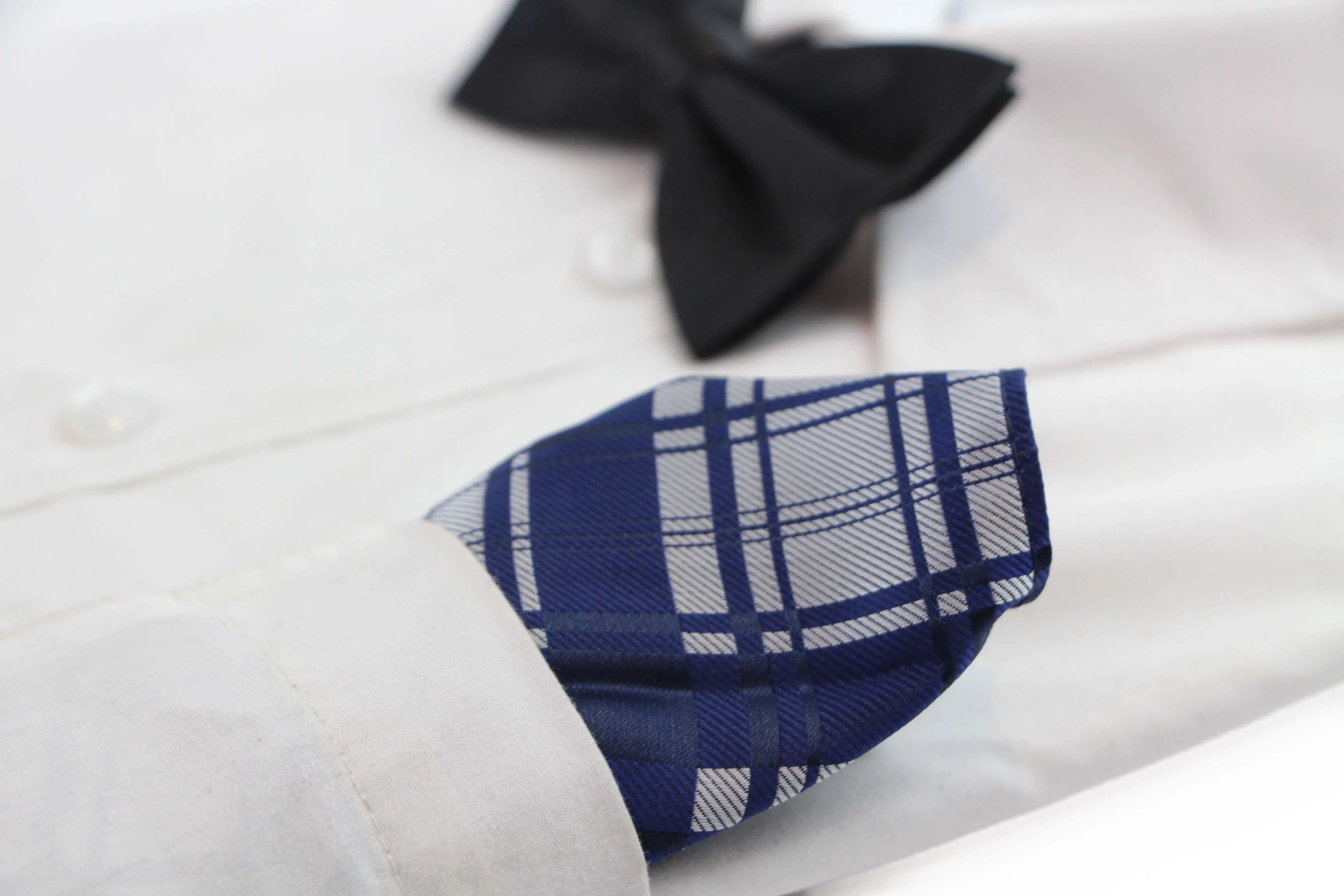 Mens Navy Blue Checkered Silk Pocket Square