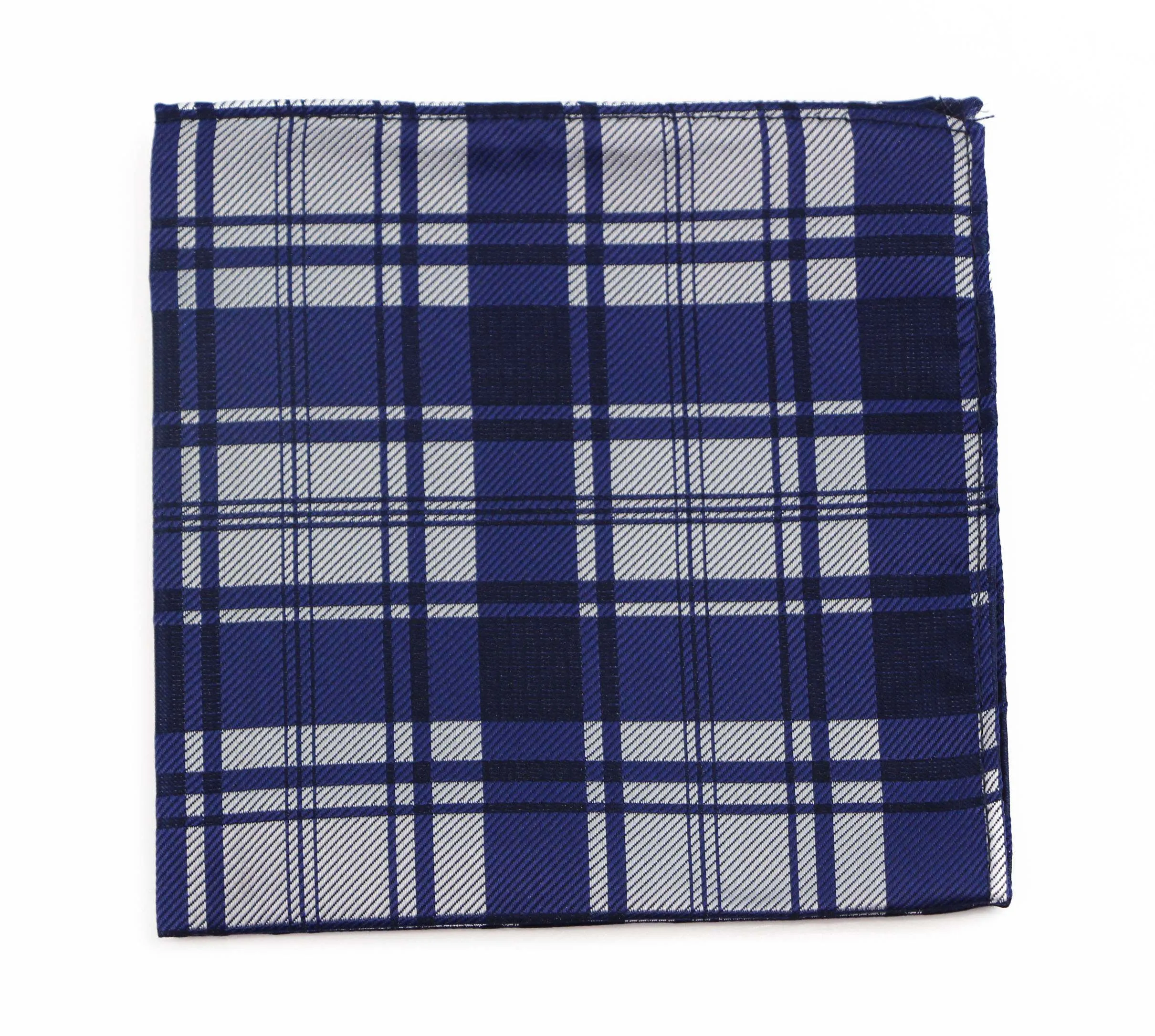 Mens Navy Blue Checkered Silk Pocket Square