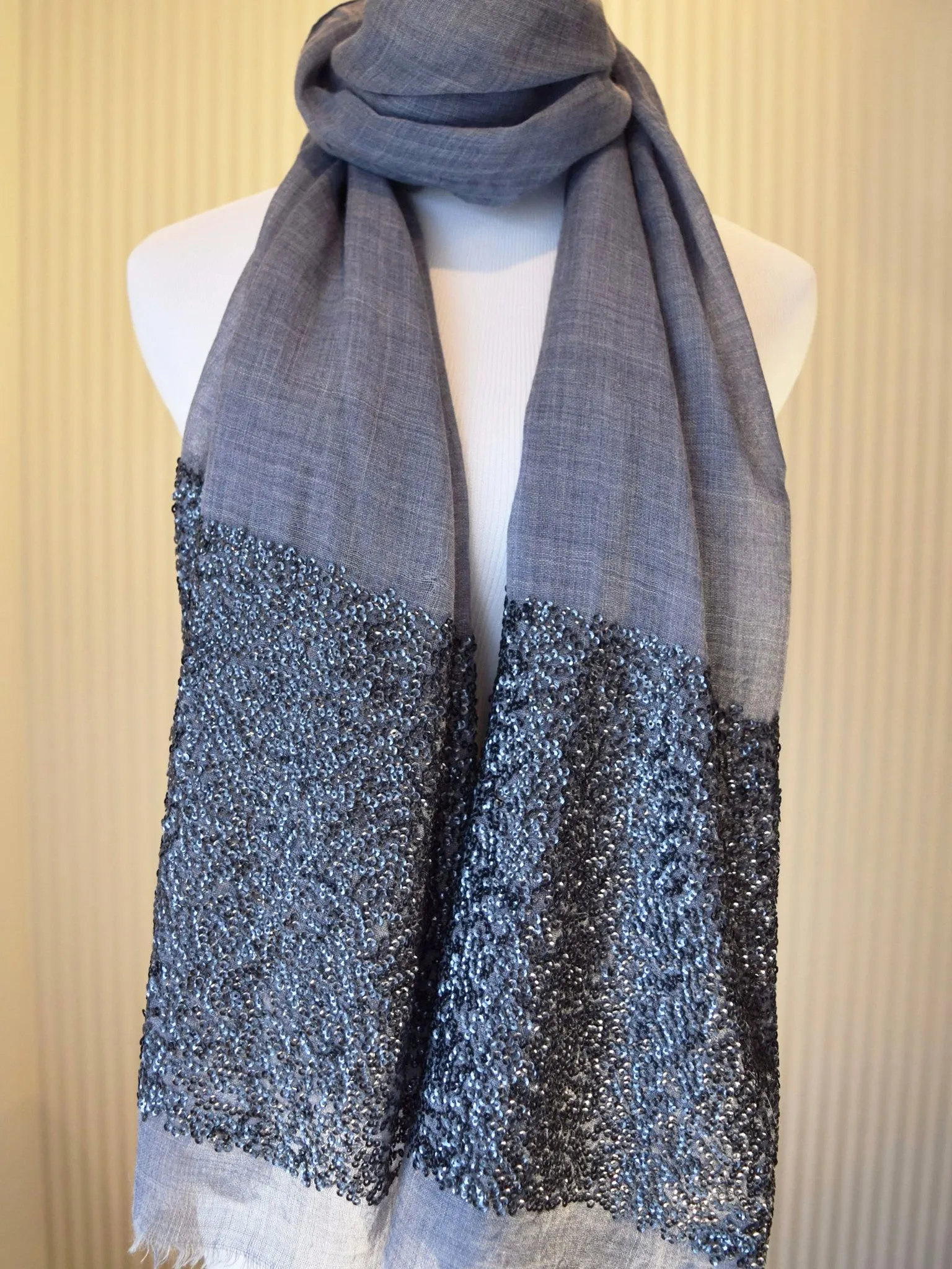 Midnight Grey /Grey Sequins Shawls & Wraps