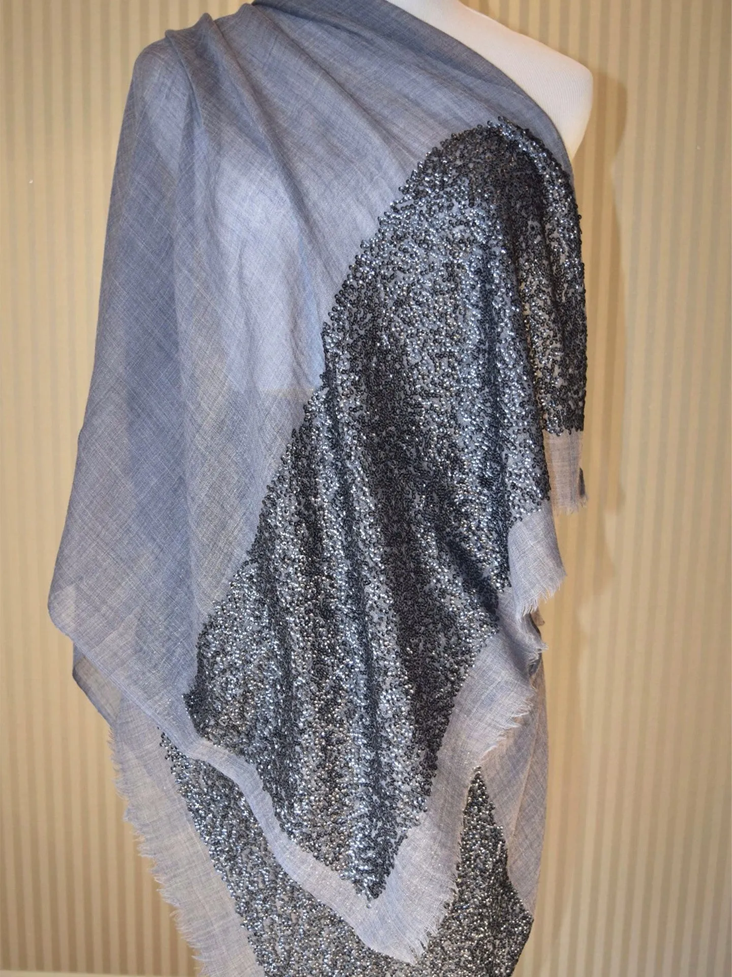 Midnight Grey /Grey Sequins Shawls & Wraps