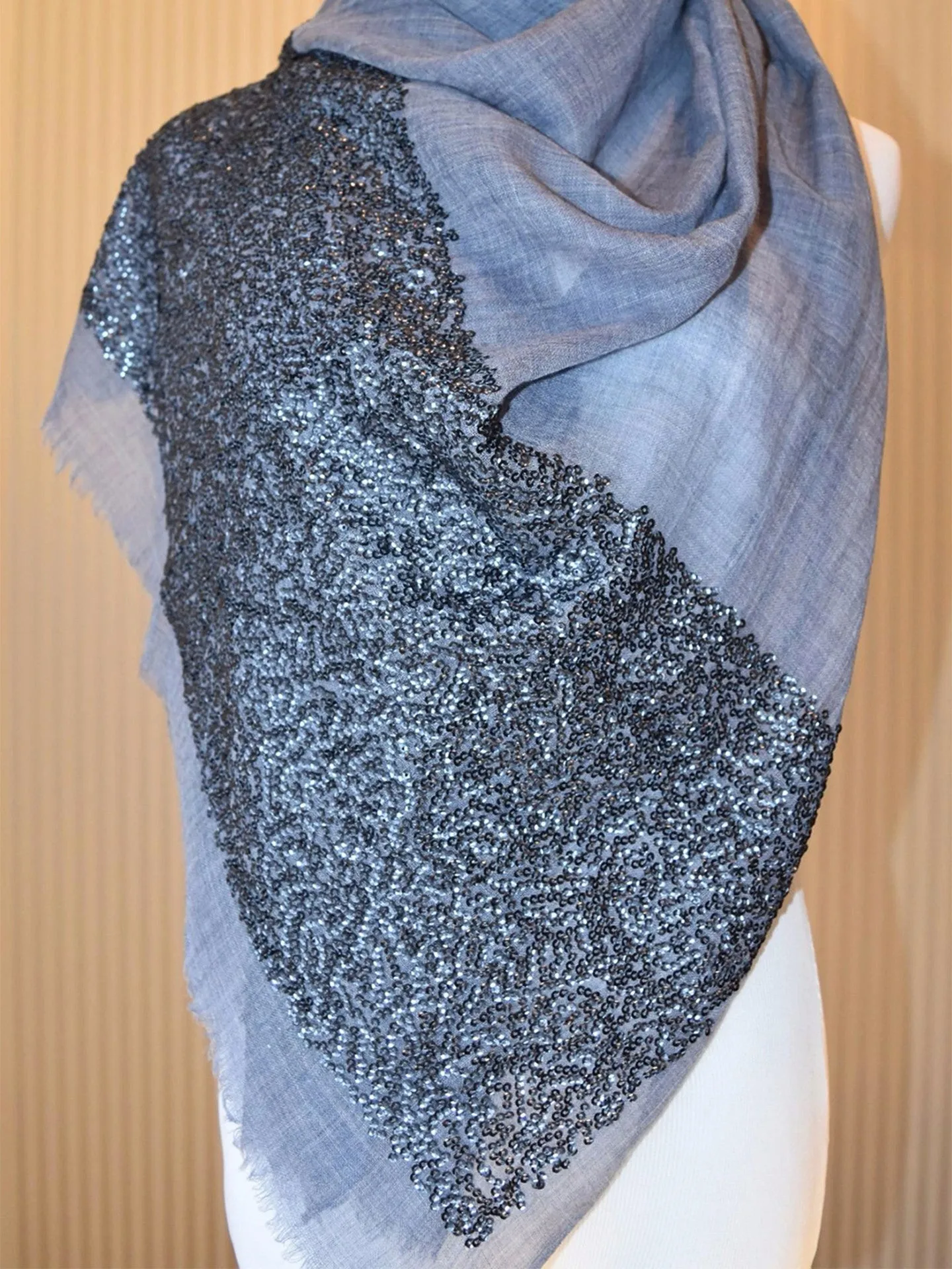 Midnight Grey /Grey Sequins Shawls & Wraps