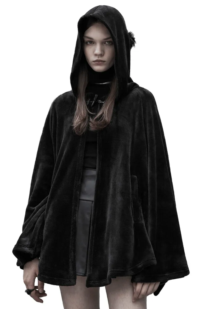 Moon Embroidered Dark Velvet Hooded Cloak Jacket