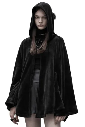 Moon Embroidered Dark Velvet Hooded Cloak Jacket