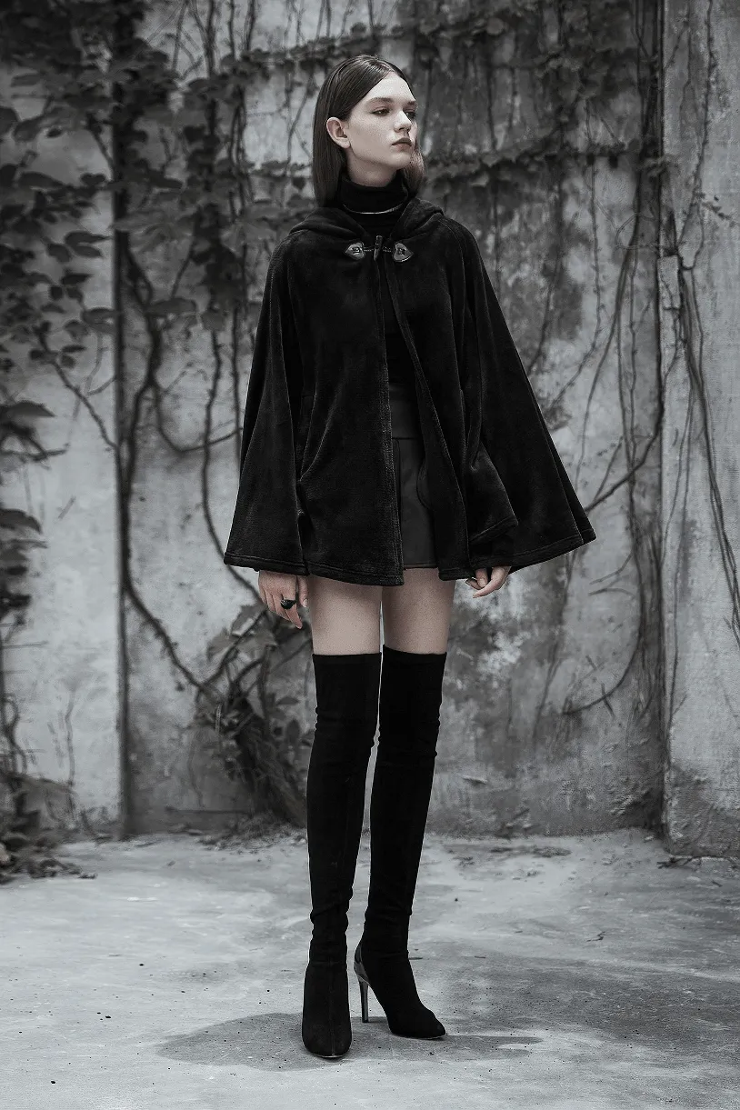 Moon Embroidered Dark Velvet Hooded Cloak Jacket