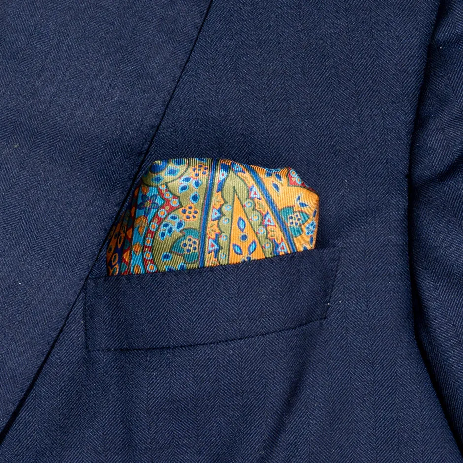 Multi-Coloured Paisley Print Silk Pocket Handkerchief