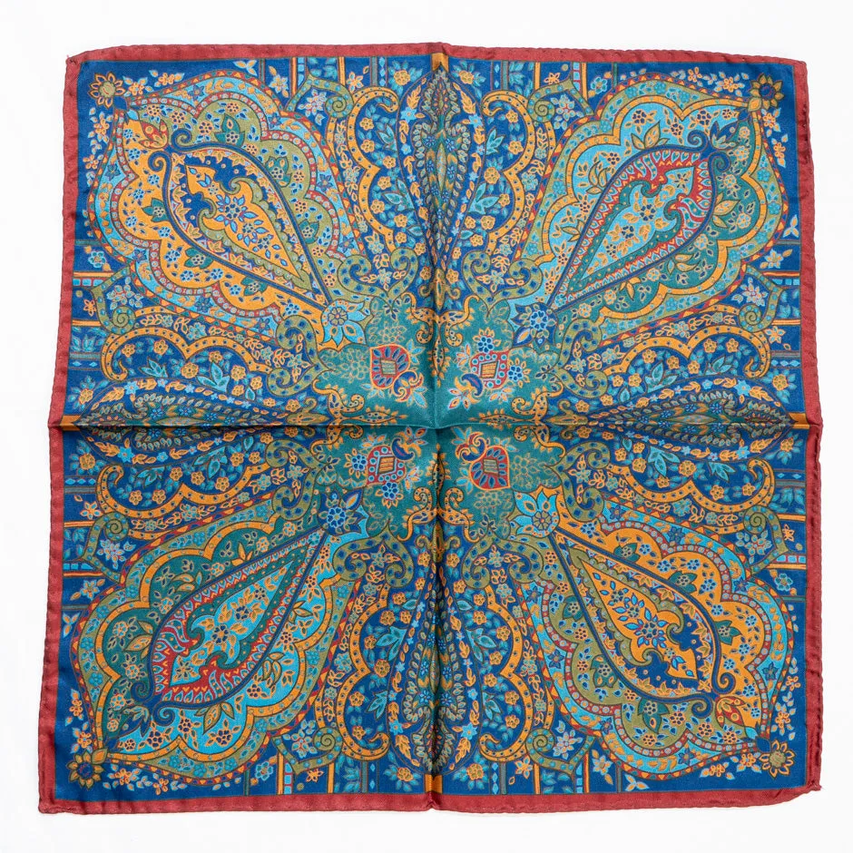 Multi-Coloured Paisley Print Silk Pocket Handkerchief