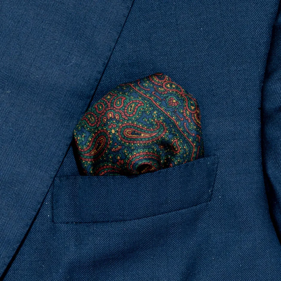 Multi Paisley Printed Blue Silk Twill Pocket Handkerchief