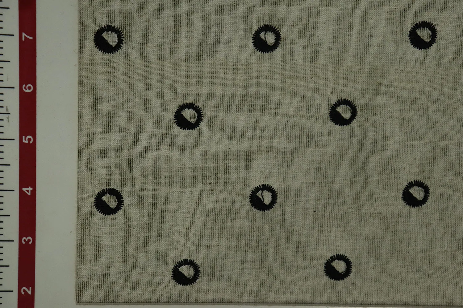 Natural Beige & Black Motifs Cotton Flax Fabric