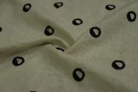 Natural Beige & Black Motifs Cotton Flax Fabric