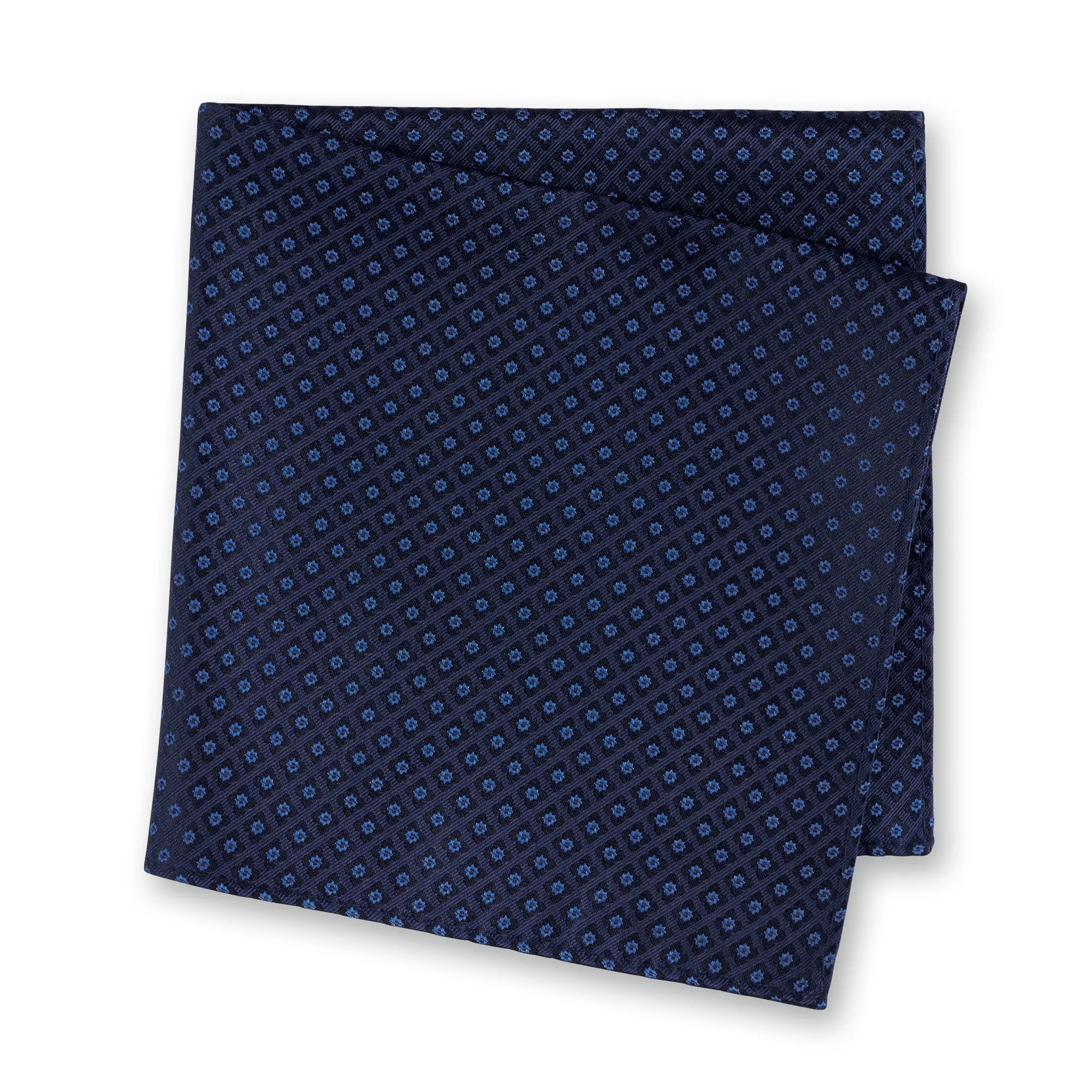 Navy & Light Blue Classic Floral Spot Silk Handkerchief