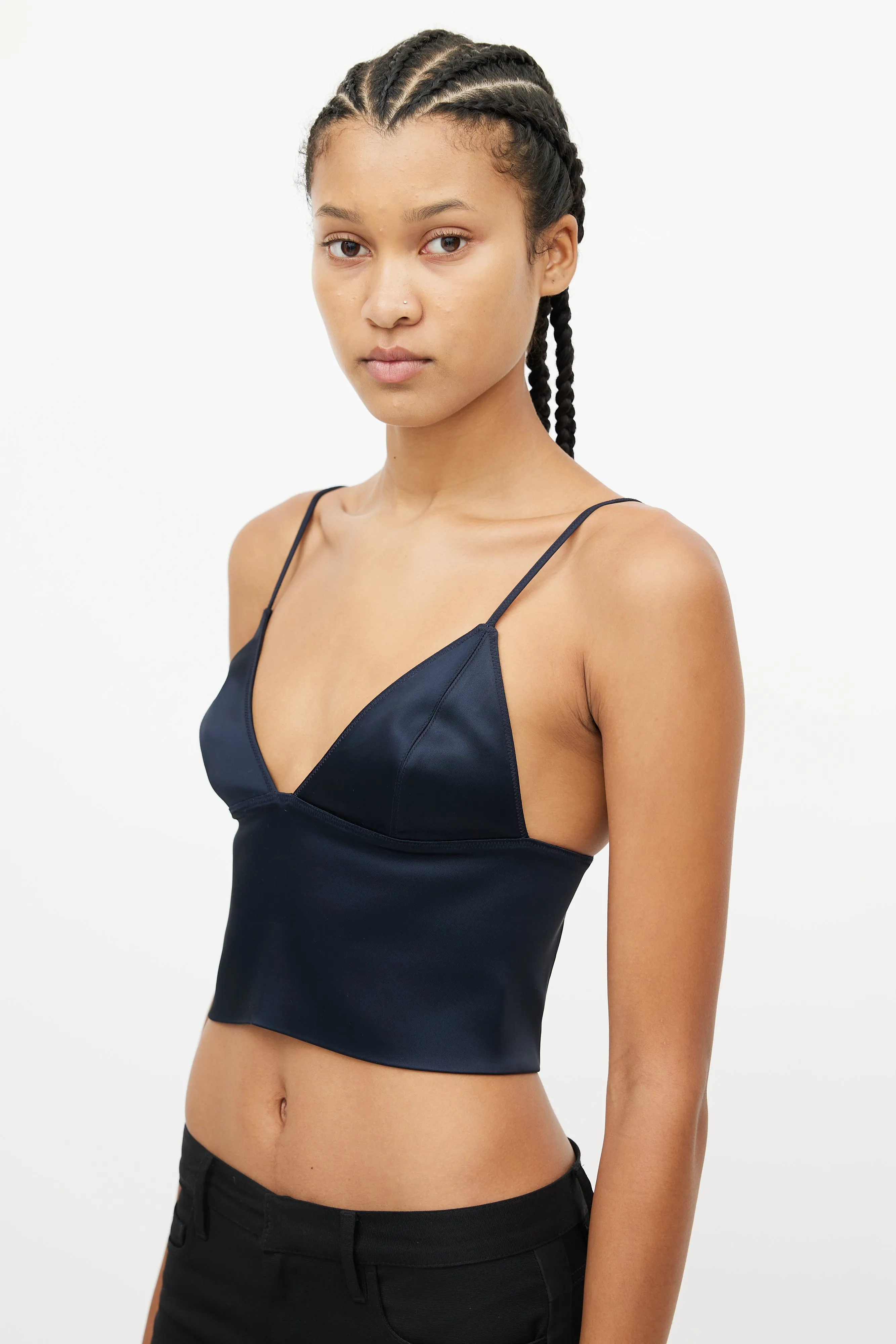 Navy Satin Bra Top