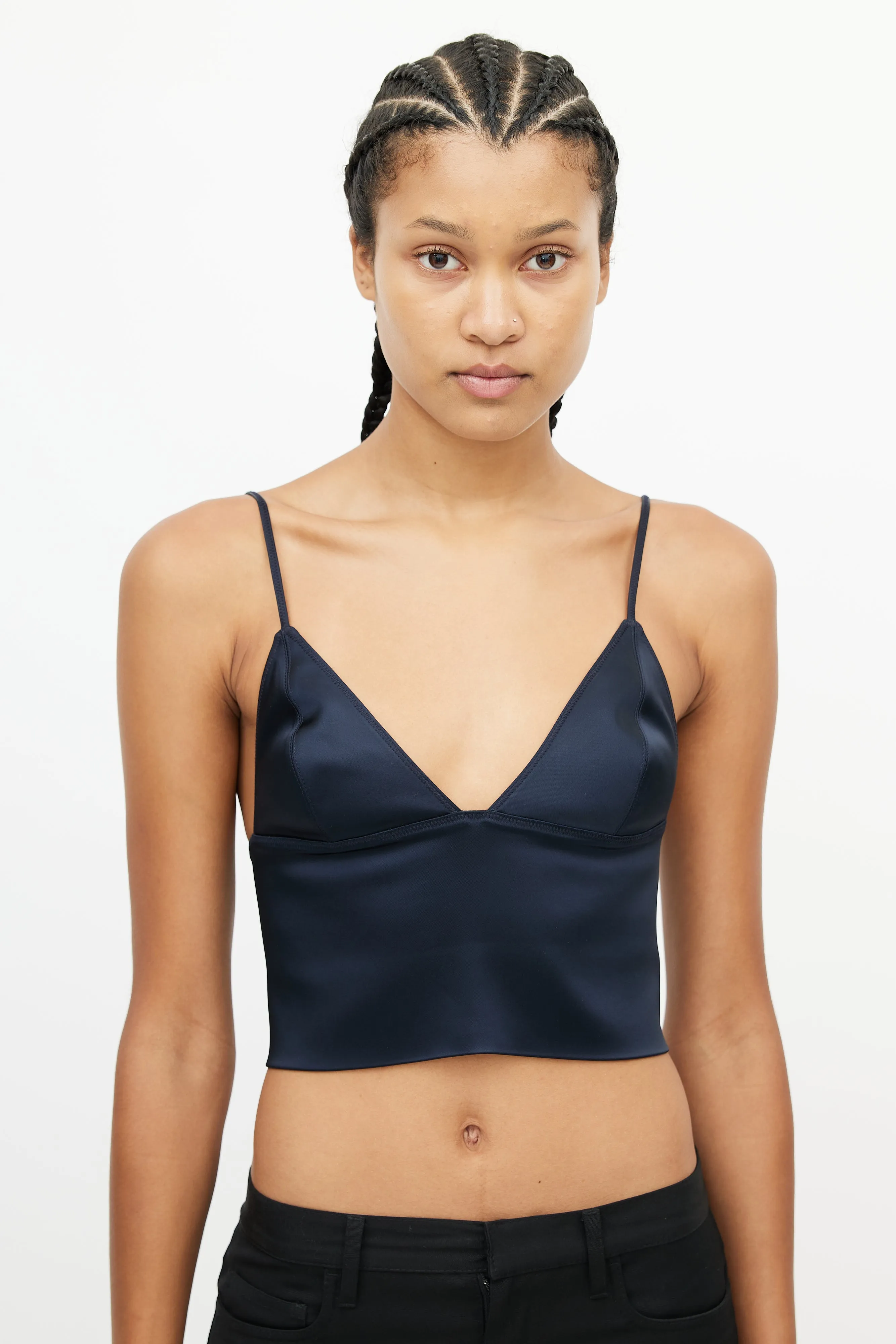 Navy Satin Bra Top