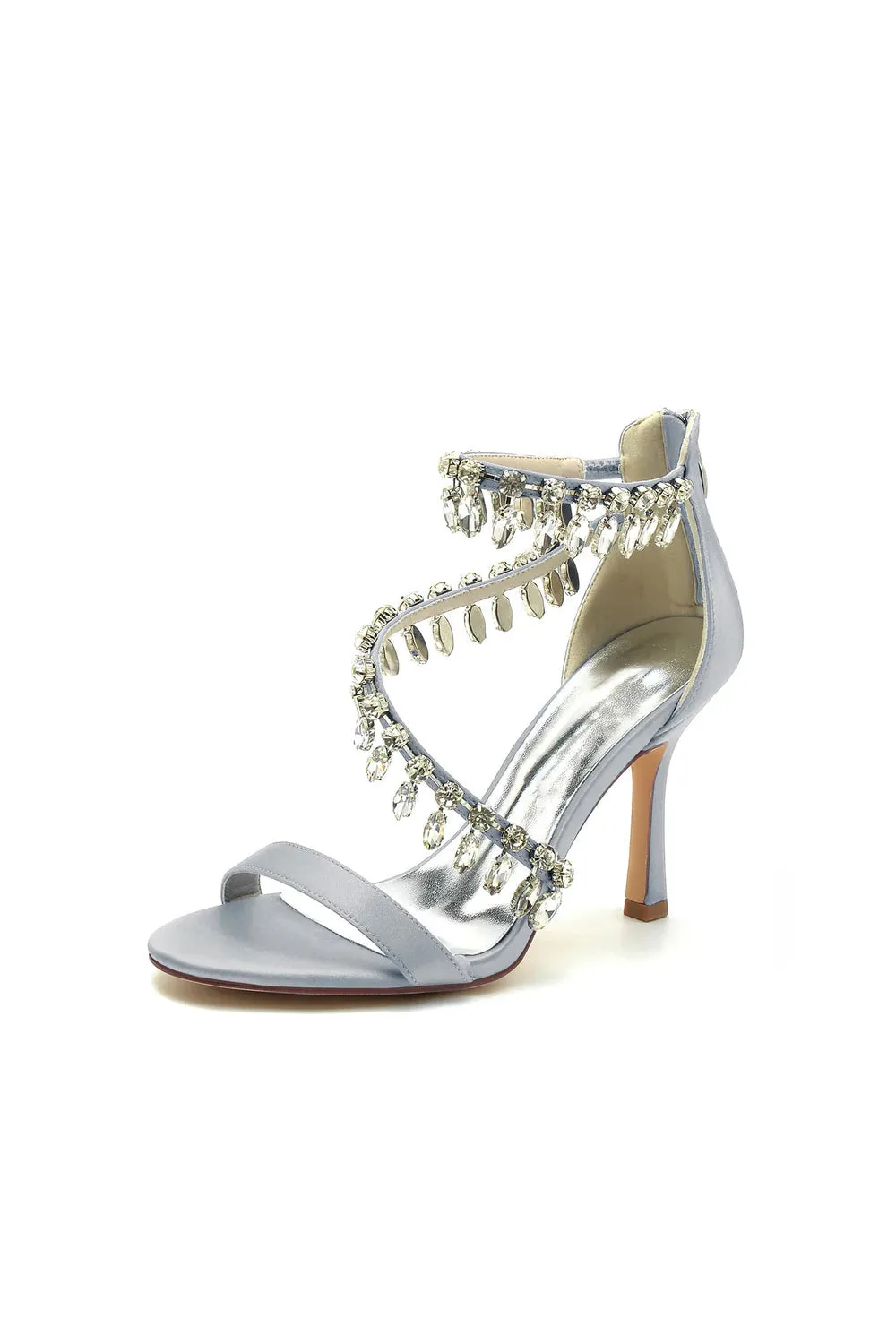 Open Toe Crystal Ankle Strap Stiletto Sandals