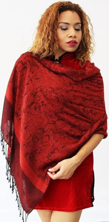 Pashmina (Synthetic) & Silk Blend Paisley Shawl