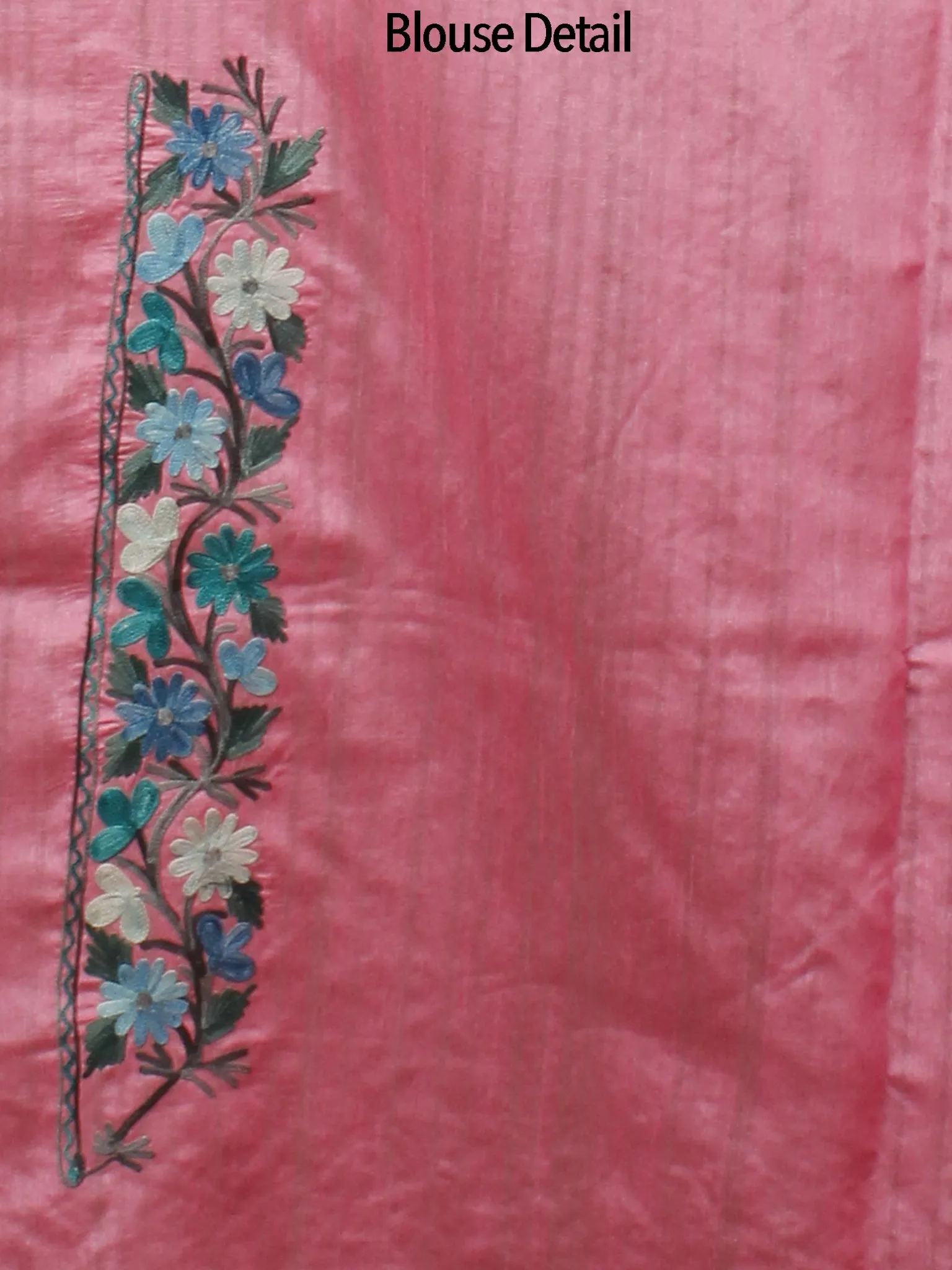 Pastel Pink Blue Green Grey Aari Embroidered Bhagalpuri Silk Saree From Kashmir  - S031702148