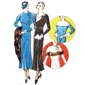 PDF - 1930s Sewing Pattern, Afternoon Dress with Cape Collar - Bust: 36” (91.5cm) - Download