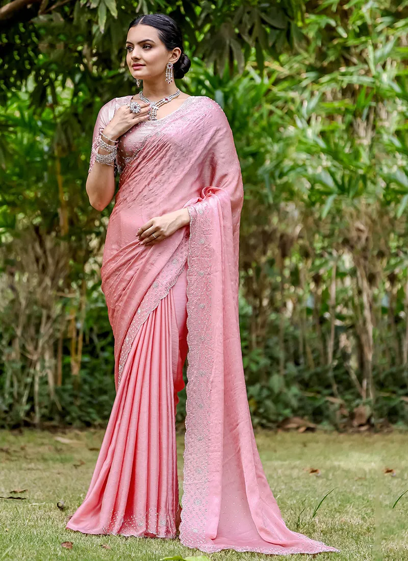 Pink Handwork Embroidery Wedding Saree