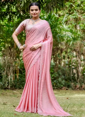 Pink Handwork Embroidery Wedding Saree