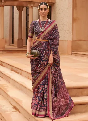 Pink Purple Crystal Stone Brasso Saree