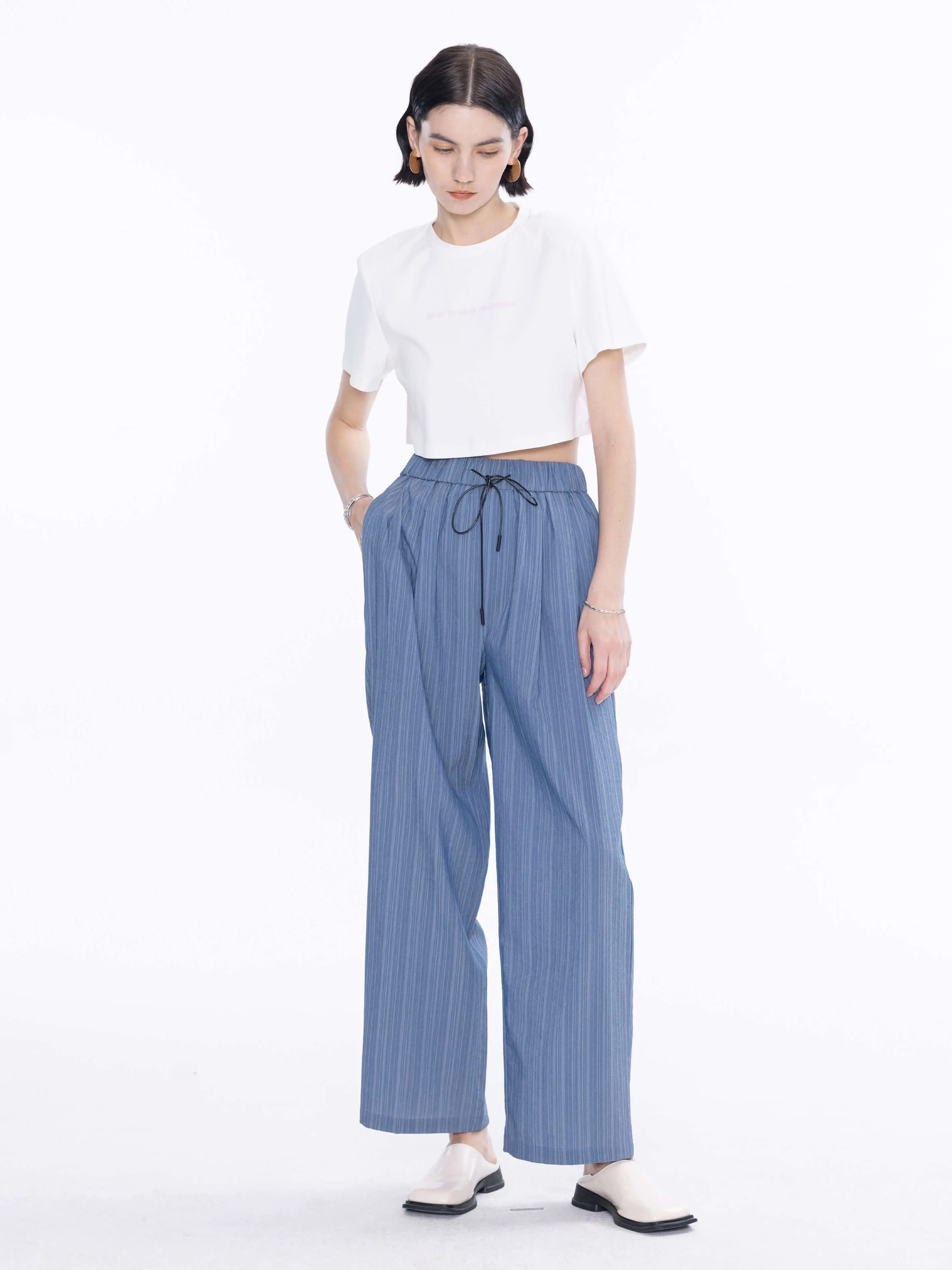 Pinstripe Wide Leg Trousers