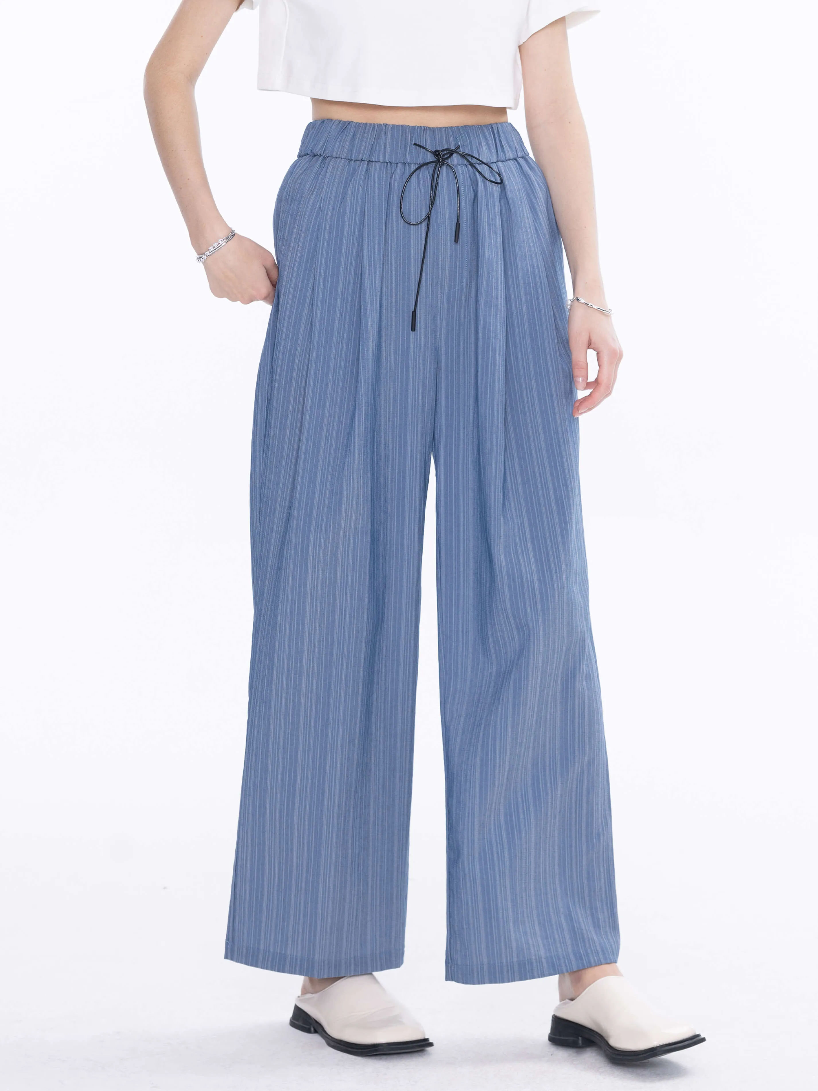 Pinstripe Wide Leg Trousers