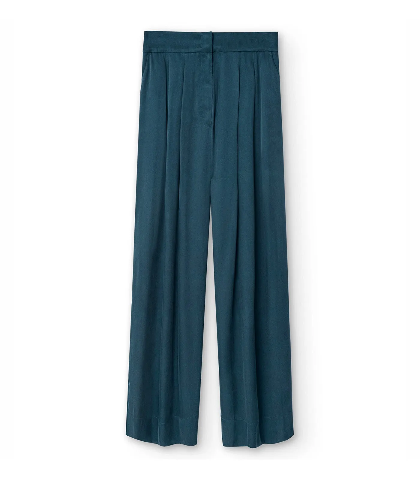 Pleated Trousers Petrol Blue