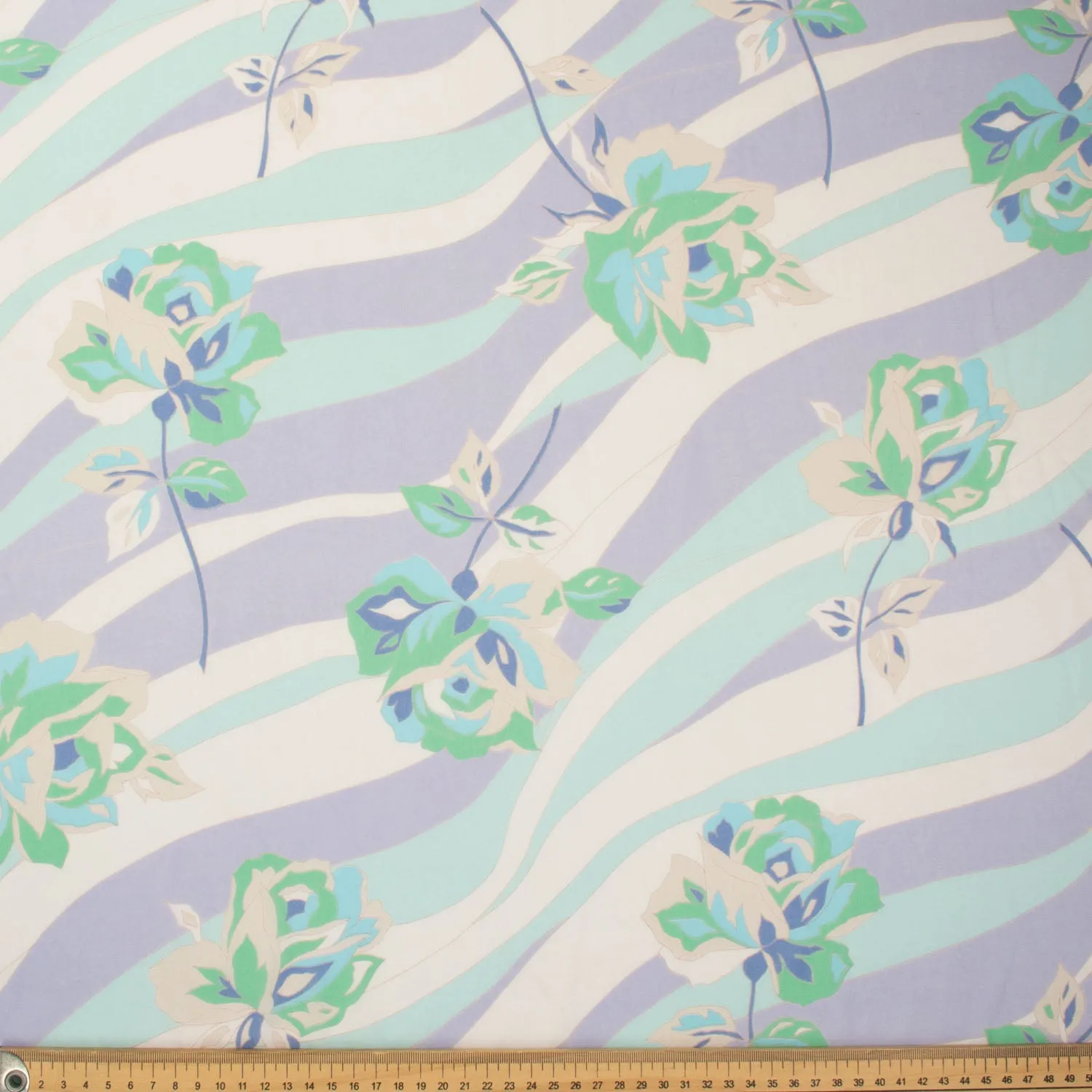 Printed Chiffon Design-12 Mint & Silver Roses on Purple Waves