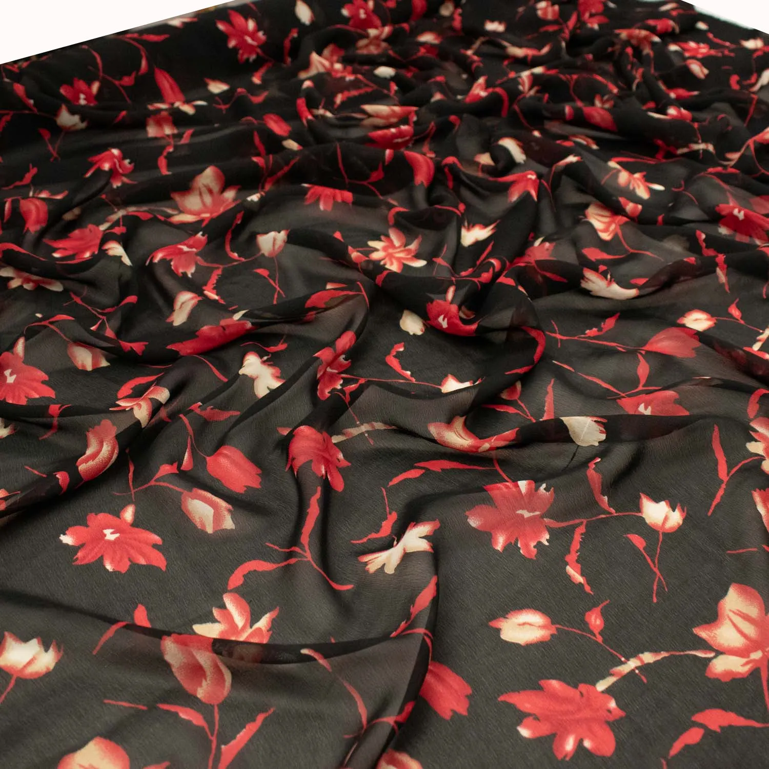 Printed Chiffon Design-Floral & Leaves